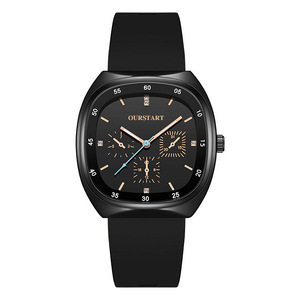 Montre carrée à trois aiguilles sertie de diamants, mouvement à quartz, bracelet en silicone, montre-bracelet unisexe pour étudiants - Product Image 5