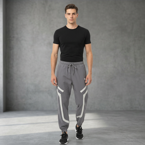 <b>Men's</b> Gray Lightweight Elastic Waist Joggers with Side Stripe Quick Dry Breathable Casual Track Pants Spring Wear - Product Image 1