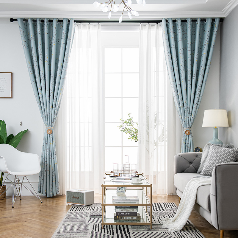 Tends flower printed blackout curtain cloth grommet window panel for living room