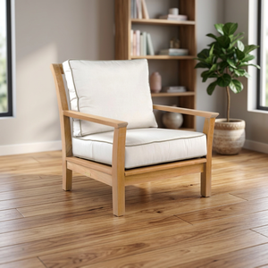 Chaise longue d'extérieur moderne en teck, imperméable, écologique et durable avec coussins - Idéale pour jardin et balcon, prête à l'emploi - Product Image 2