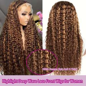 13x6 Lace Frontal Human Hair <b>Wig</b> Glueless Highlight <b>Wig</b> Deep Wave Water Wave P4-27 Human Hair <b>Wig</b> Collection for Black Women - Product Image 5