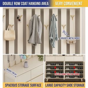 Mueble de Entrada Moderno y Minimalista Estilo Crema con Ganchos para Abrigos, Gran Capacidad, Multifuncional, Ecológico, <span class=keywords><strong>Zapatero</strong></span> de Madera - Product Image 5