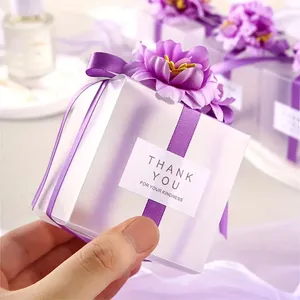Romantic Transparent PVC Candy Boxes Creative Square 1mm Thick Paper Gift Packaging Floral Ribbon Wedding Decoration Food Use - Product Image 3