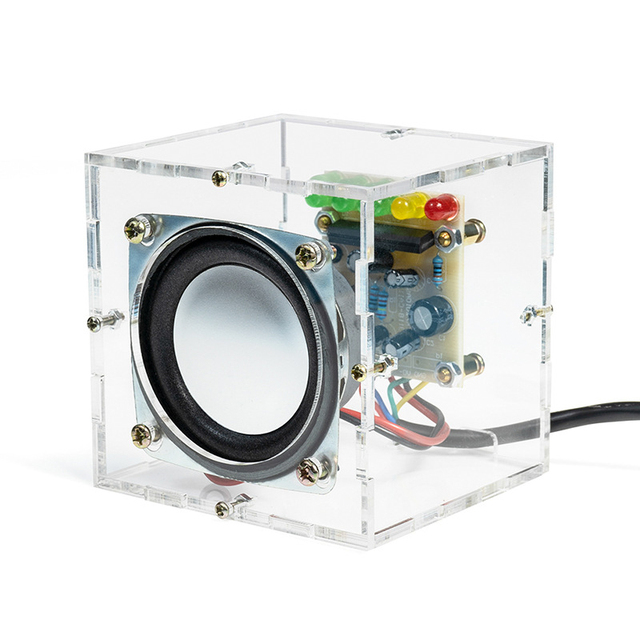 OKY1305 DIY Mini Crystal Speaker Kit with LED Music Spectrum Display 3W Dual Channel Amplifier Board and Transparent Shell