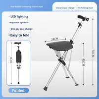 Chaise de canne pliante automatique en un clic en alliage d'aluminium anti-dérapant léger Triangle bâton de marche tabouret pour personnes âgées