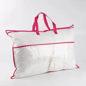 Almohada de vinilo transparente de PVC no tejido y bolsas de cama con asas, bolsa de almacenamiento con cremallera, embalaje de ropa de cama de plástico