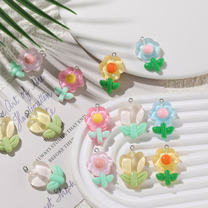 Colgante de resina con diseño de flor, tulipán y girasol de dibujos animados, accesorio de llavero DIY hecho a mano, venta al por mayor - Product Image 1