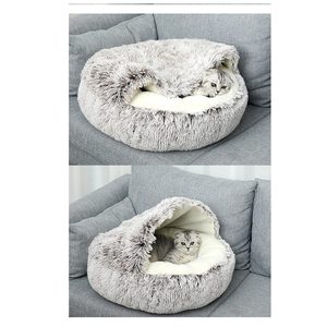 Cama Redonda de Felpa Larga de Alta Calidad para Mascotas, Cálida para Invierno, Semi-Cerrada, Nido para Dormir para Gatos, Casa Moderna de Lujo para Mascotas - Product Image 4