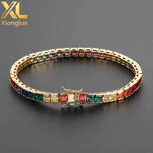 Hip Hop Bracelet 4mm Color Tennis Chain Micro-inlaid Square Zircon Hipster Hipster Hip Hop Bracelet Jewelry Tanjing Fashion - Product Image 1