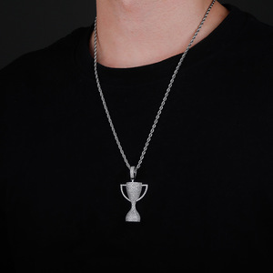 Joyería Hiphop para hombre, collar con colgante de trofeo helado de piedra CZ 3A con logotipo personalizado, opciones de cuerda y cadena - Product Image 3