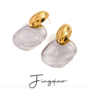 Boucles d'oreilles pendantes tendance en acier inoxydable, design géométrique bicolore, bijoux de fête - Product Image 5