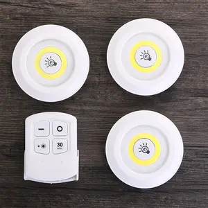 3 Pack Ultra Heldere Keukenkast Led Puck Licht Batterij Aangedreven Draadloze Cob Kast Nachtlampje Met Afstandsbediening