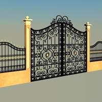Nouvelles portes de clôture de fer forgé pour allée, design sécurisé avec embouts de poteaux et modélisation 3D