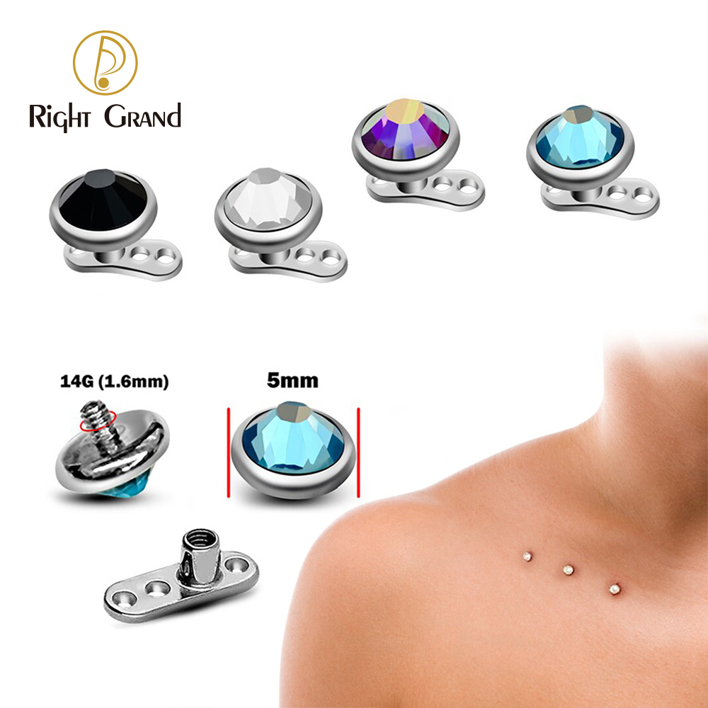 Piercing Dermal En Cristal - Acier Chirurgical 316L, Choix De Couleurs Et Tailles (2mm à 5mm), Ancre Cutanée