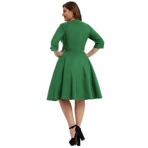 OEM Retro delle Donne 3/4 Manica Con Scollo A V Nero Altalena A-Line Dress Vintage <span class=keywords><strong>Abiti</strong></span> di Grandi Dimensioni Più Il Formato 2021 - Product Image 3