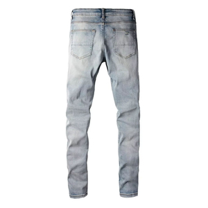 Pantalones Vaqueros de Mezclilla Elásticos Holgados con Parches, Estilo Hip Hop Urbano, de Alta Calidad, para Hombre, con Efecto Desgastado Vintage - Product Image 3