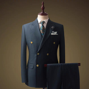 Bộ đồ cưới nam sọc hai nút có thể tùy chỉnh có nút đánh bóng độc đáo - Product Image 1