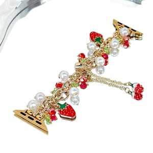 Bracelet de montre avec pendentif fraise, chaîne de perles artificielles pour smartwatch - Product Image 2