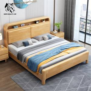 Lit double en bois de style rustique, nouveau design, meubles de maison, lit avec rangement, fabrication chinoise, prix bas, personnalisable, grand stock prêt à être expédié - Product Image 5