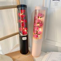 Cadeaux de Saint-Valentin Mère Thanksgiving Day Fleur Éternelle Artificielle Conservée avec Lumière LED Savon Rose Bouquet de Fleurs