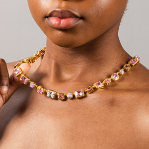 Bracciale Hip Hop con Zirconi Rosa <span class=keywords><strong>da</strong></span> 10mm, Placcato Oro/Argento, Catena Iced Link in Ottone, Estensore Regolabile, Gioielli Lucidi all'Ingrosso - Product Image 3