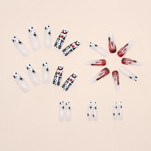 Gros Halloween Spécial 24pcsNailArt Doigt Moyen Ballet <span class=keywords><strong>Faux</strong></span> Ongles avec Couleur Sang Fluide Coeur <span class=keywords><strong>Noir</strong></span> <span class=keywords><strong>Blanc</strong></span> Clown Design - Product Image 3