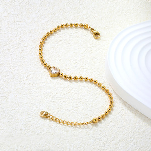 Heart <b>Bead</b> <b>Bracelet</b> Stainless Steel Zircon Jewelry Gift Fashion Versatile <b>Bracelets</b> Geometric Design Minimalist Style - Product Image 4