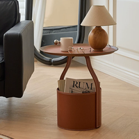 Table d'appoint minimaliste italienne pour petits espaces, seau de rangement en cuir, table basse d'angle haut de gamme pour canapé, tables d'appoint de salon