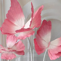 Grandes fleurs papillon 3D faites à la main en papier crêpe rose dégradé pour toile de fond de scène de mariage et accessoires de photographie