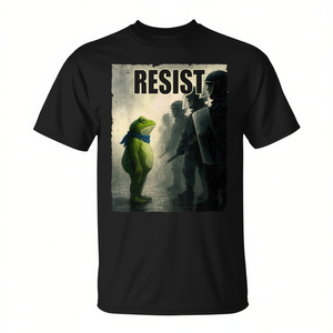 T-shirt noir à manches courtes et col rond pour homme, motif 'Resist Frog Protest', pour activités promotionnelles, impression sérigraphique - Product Image 3