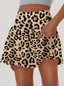Jupe-short léopard grande taille pour femme - Taille haute, extensible, anti-exposition, avec poches - Product Image 1