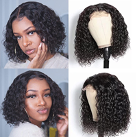 Wig Keriting Kinky 10a Rambut Asli Manusia 13x4 Lace Front Water Curly Bob Wig Rambut Virgin Brasil Wig Deep untuk Wanita Kulit Hitam