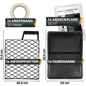 Kit de <span class=keywords><strong>peinture</strong></span> 10 pièces - <span class=keywords><strong>Rouleau</strong></span>, bac, raclette, bâche, ruban de <span class=keywords><strong>masquage</strong></span>, pinceau et support mural - Outils complets pour la <span class=keywords><strong>peinture</strong></span> murale - Product Image 3