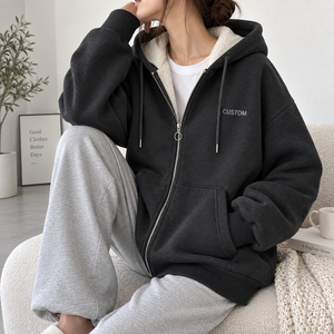 <strong>Women's</strong> Men's New Style Loose Casual Fleece Washed <strong>Cardigan</strong> Coat Zip-Up Spring Summer <strong>Hooded</strong> Sweatshirt 100% Cotton Anti-Pilling - Product Image 2