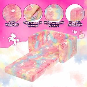 Canapé pour tout-petits avec motif licorne qui brille dans le noir, avec housse amovible en sherpa - Product Image 3