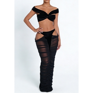 New Sexy Hot Girl Women's Strapless Top High-Waisted <b>Patchwork</b> Sheer <b>Skirt</b> 2-Piece Set Fashion - Product Image 6