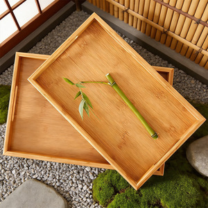 Bandeja de Servir Rectangular de Bambú, Bandeja para Té y Pan de Madera Maciza, Bandeja de Drenaje Estilo Japonés, Vajilla de Cocina - Product Image 3