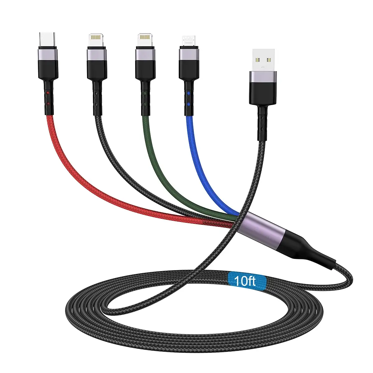 Factory Nylon Braided Micro USB Type C Lighting 3 4 in 1 3A Multi Phone Charger Fast Charging USB Data Cable