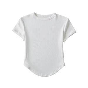 Round Neck Curved Hem Short <b>T</b>-Shirt Tops Women's Slim Threaded Tight Short Sleeve <b>T</b>-Shirt Fashion - Product Image 3