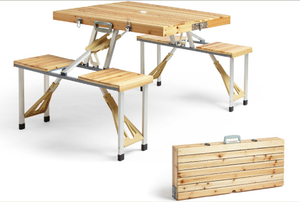 Meja piknik dan kursi anak, taman mudah dibawa, 4 kursi kayu untuk berkemah & BBQ furnitur luar ruangan - Product Image 3