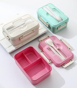 Boîte à lunch en paille de blé au micro-ondes avec cuillère et baguettes avec couvercle en plastique - Product Image 1