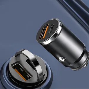 Steel Metal Smart Ios Ipad Xiaomi Charger Super Fast Car Phone Charger 2 Port USB Type C