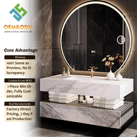 Ensemble de meubles de salle de bain modernes en bois massif OEM 2026 avec miroir de table LED, égouttoir en cuivre, fixation murale pour chambre et salle à manger