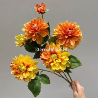 Bunga Artifisial Dahlias (3 Kepala) Gaya Cina Cetak 3D yang Menakjubkan, Bahan Sutra untuk Pernikahan