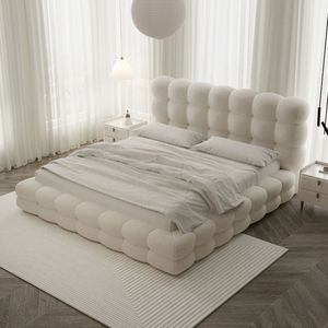Cotton Candy Lambskin Bubble Internet-famous Soft-<b>padded</b> Cream Puff Modern Simple Cream-style Master Bedroom Double Fabric <b>Bed</b> - Product Image 2