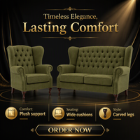 Grünes Wingback Stoff-Sofa-Set Gepolsterter Sessel und Zweisitzer Gepolsterte Wohnzimmer-Sitzgarnitur