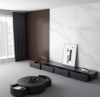 Ensemble Meuble TV et Table Basse en Bois Massif Noir, Style Nordique Minimaliste Moderne, Luxe Léger, avec Rangement, Écologique, pour Salon, Centre Commercial et Ferme