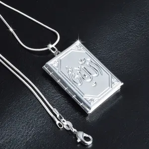 Allah Totem Mặt Dây Chuyền Arabic Kinh Thánh Verse Cuốn Sách Locket Phong Cách Mặt Dây Chuyền Hồi Giáo Vòng Cổ Arabic Kịch Bản