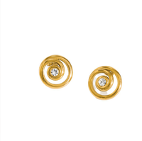 Boucles d'oreilles spirales incrustées de diamants au design unique, en acier inoxydable motif moustiquaire plaqué or 18 carats, bijoux pour femmes résistants à la décoloration