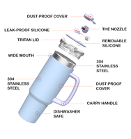 Gobelet isotherme à double paroi en acier inoxydable, pliable, anti-fuite, avec paille rabattable, sans BPA, maintien thermique 12-24 heures